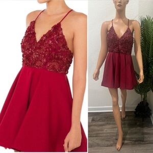 Luxxel Burgundy Lace Mini Dress L